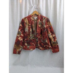 Christopher & Banks women's Medium cotton canvas floral coat reds green gold B9
